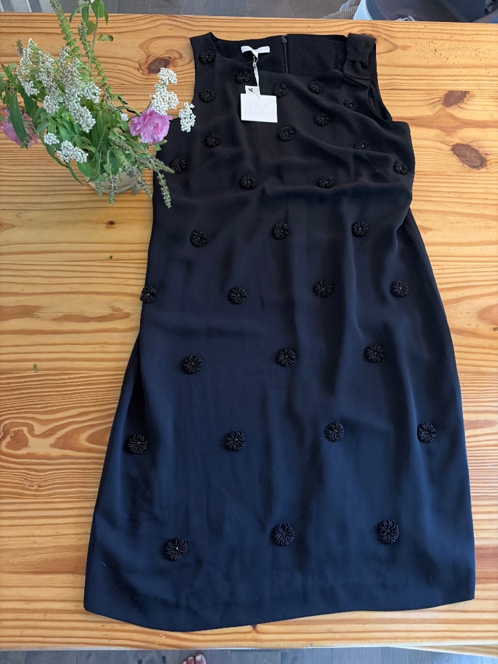 Rsvp by Talbots black dress, with beaded flowers.